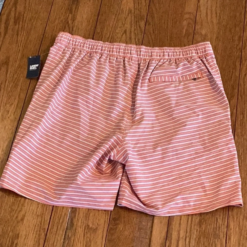 Lands’End Lined sunset 7” Swim trunks Color- Orange Stripe ❗️NWT❗️
